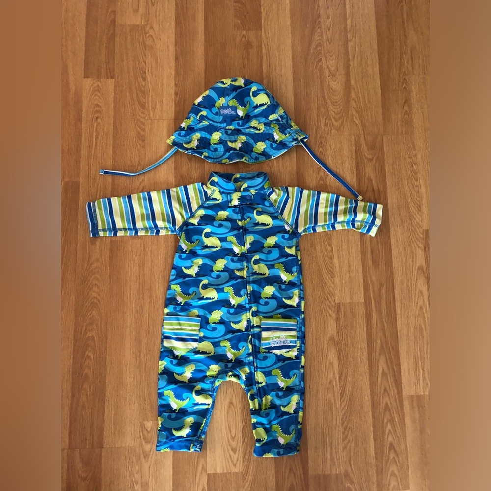 6-12M SPF50 Swimsuit and matching reversible hat
